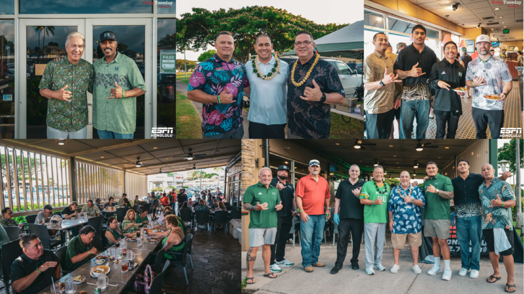 Attendees enjoying their time at the 2025 Tailgate with Timmy at Ruby Tuesday Hawaii in Moanalua